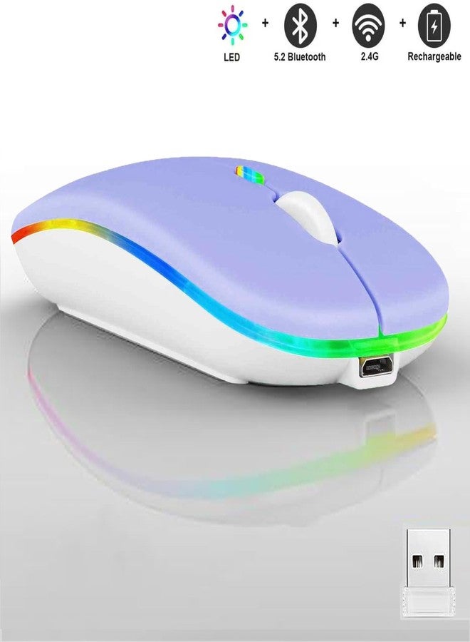 Guiheng Wireless Bluetooth Mouse,LED Dual Mode Rechargeable Silent Slim Laptop Mouse,Portable(BT5.2+USB Receiver) Dual Mode Computer Mice,for Laptop,Desktop Computer,ipad Tablet,Phone,Mac(Purple) - Image 2