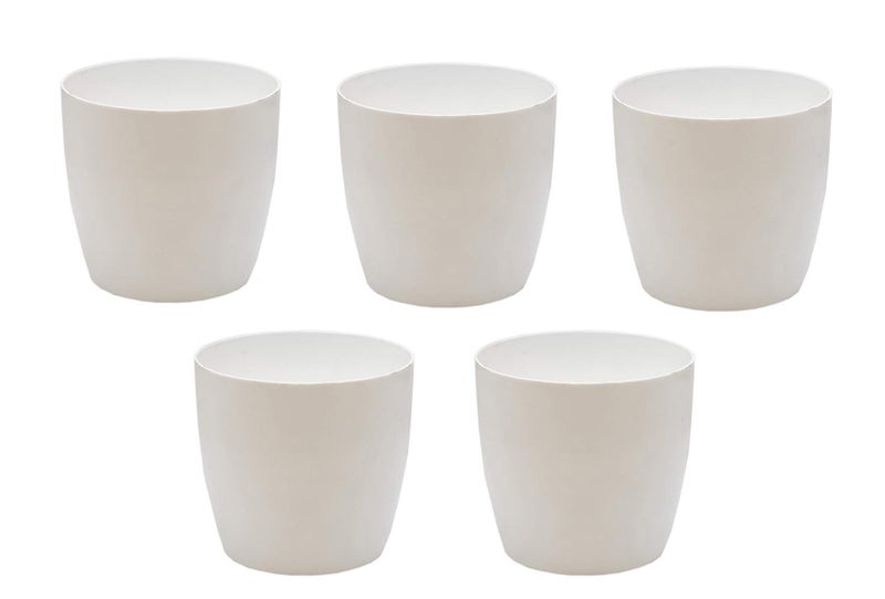 garbnoire Gardening Flower Pots - 5 Inch Plastic Flower Pots | Modern Decorative Indoor Outdoor Planters/Pots - Pack of (5, White) - Image 3