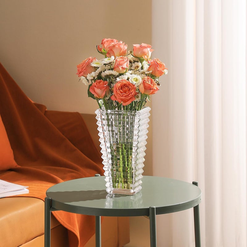 mcmcncuiu Crystal Vase, Large Crystal Vase for Flowers, Clear Glass Vase, Large Flower Vase, Modern Vase for Living Room, Bedroom, Kitchen, Dining Table, Mantle, Wedding, 9 Inches - Image 4