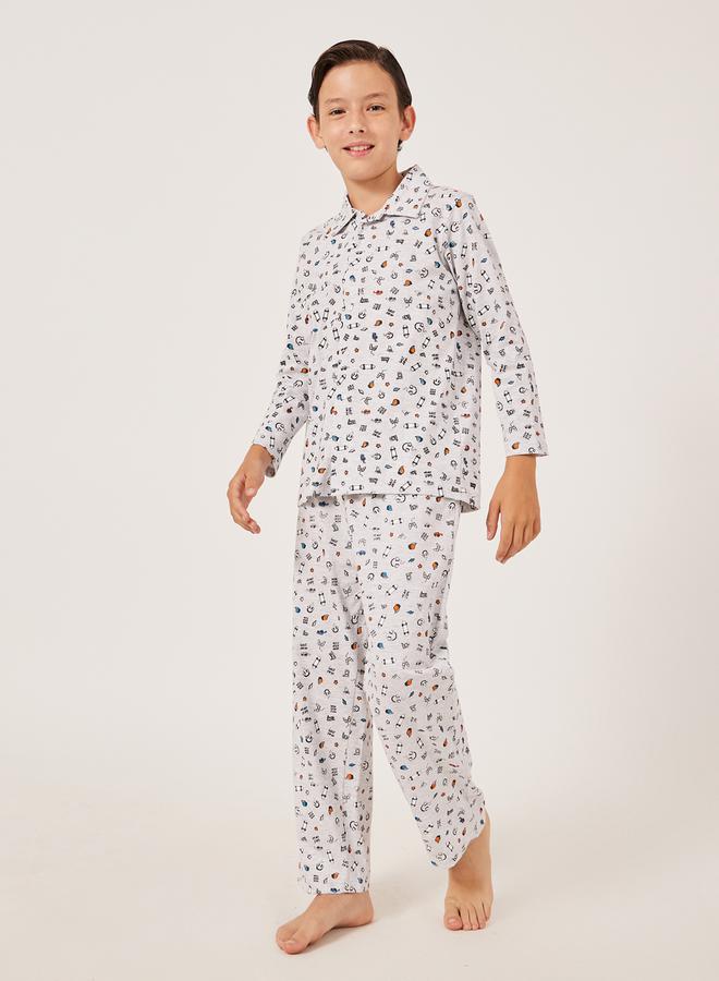 Styli Styli All-Over Skate Board Print Shirt and Pyjama Set  - Image 1