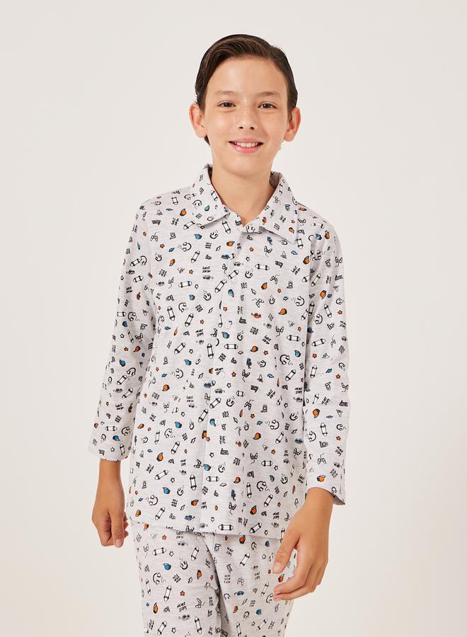Styli Styli All-Over Skate Board Print Shirt and Pyjama Set  - Image 2