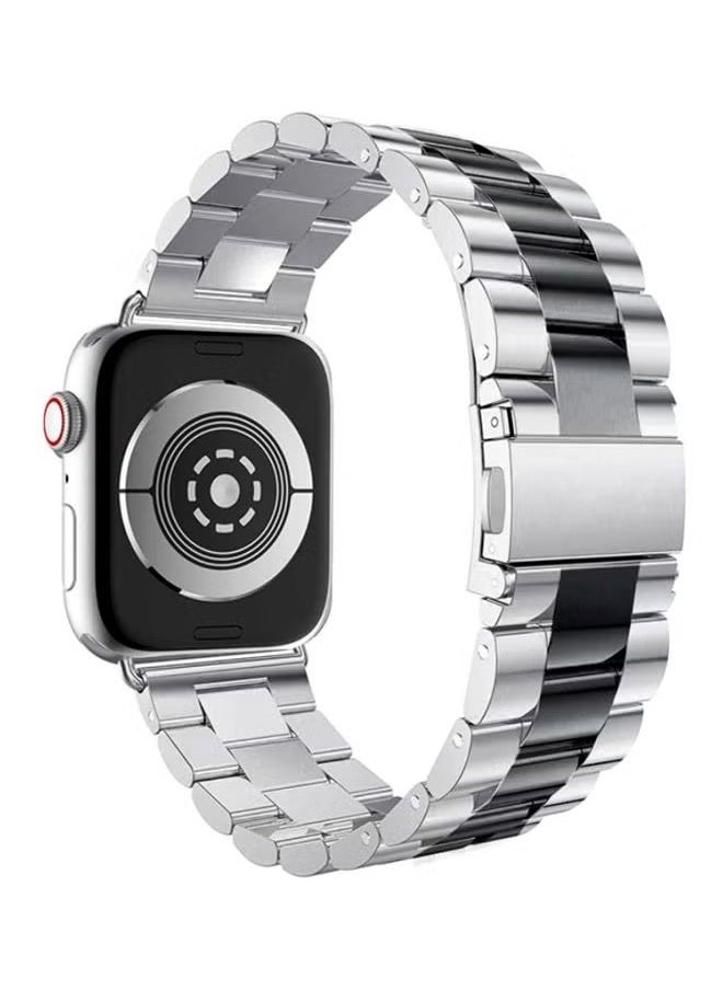 Ocean - Metal Strap Compatible with Apple Watch Strap 45mm 44mm 42mm, Stainless Steel Slim Replacement Band, Compatible with Apple Watch SE Series 9/8/7/6/5/4 SE/iWatch Strap, Silver/Black - Image 1