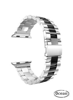 Metal Strap Compatible with Apple Watch Strap 45mm 44mm 42mm, Stainless Steel Slim Replacement Band, Compatible with Apple Watch SE Series 9/8/7/6/5/4 SE/iWatch Strap, Silver/Black
