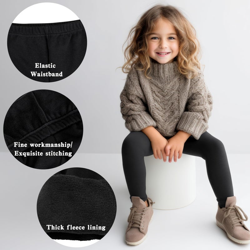 FEQO 2 Pack Girls Fleece Lined Leggings Thick Thermal Tights Full Length Pants Kids Winter Warm Leggings, 8-10 Years (Black, Dark Gray) - Image 5