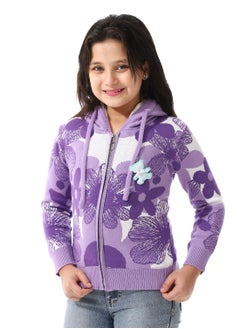 Andora Girls Self Patterned Sweatshirt With A Pin-on Toy _Purple  - Image 1