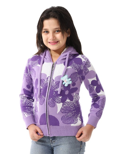 Girls Self Patterned Sweatshirt With A Pin-on Toy _Purple