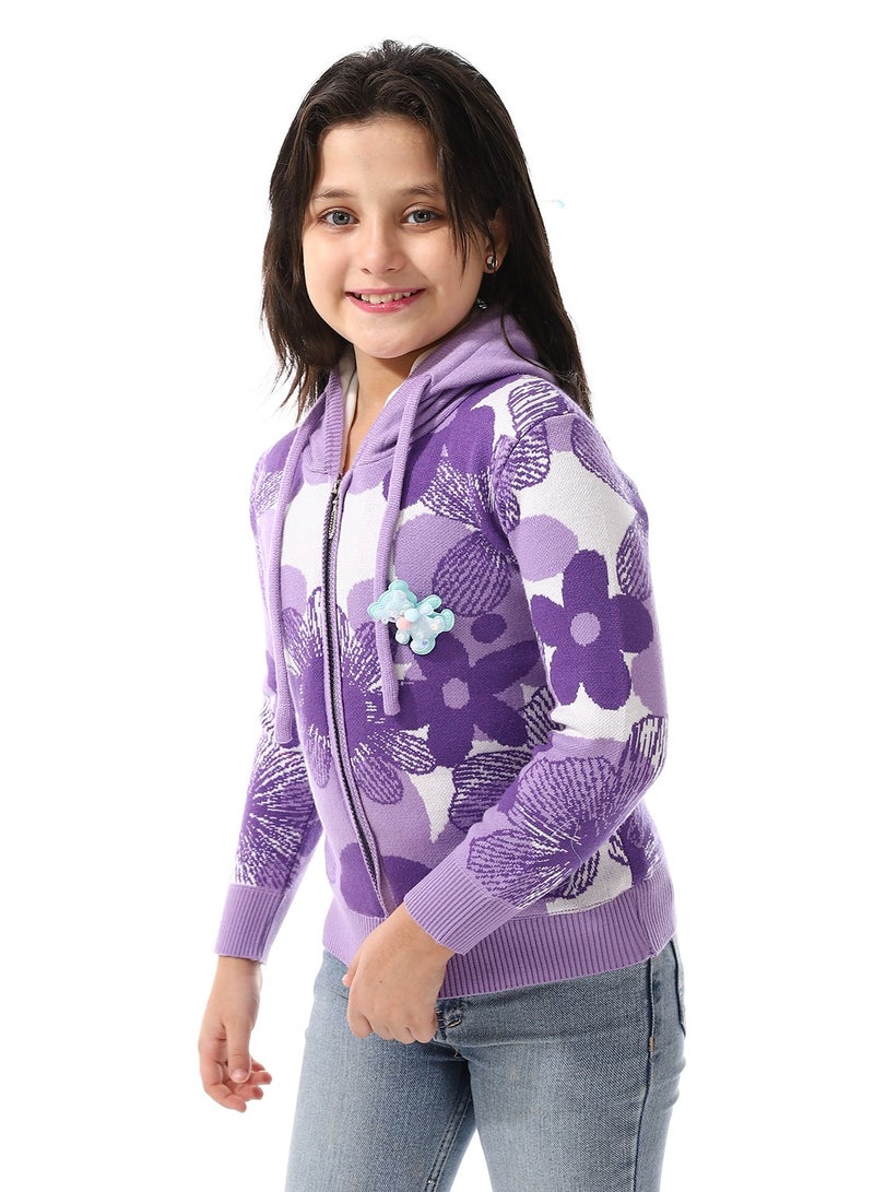 Andora Girls Self Patterned Sweatshirt With A Pin-on Toy _Purple - Image 2