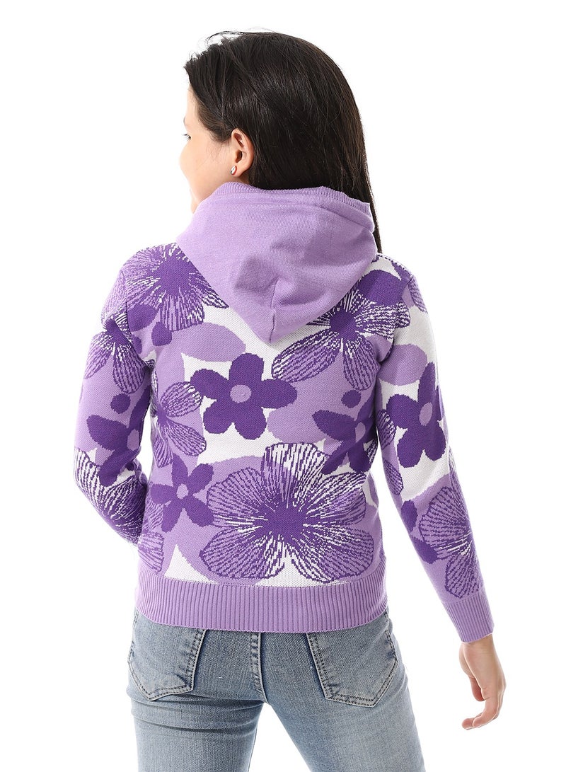 Andora Girls Self Patterned Sweatshirt With A Pin-on Toy _Purple - Image 3