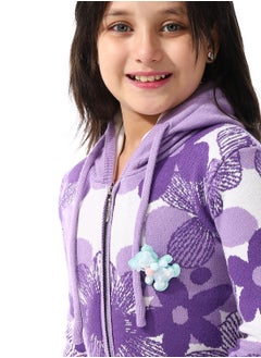 Andora Girls Self Patterned Sweatshirt With A Pin-on Toy _Purple  - Image 4