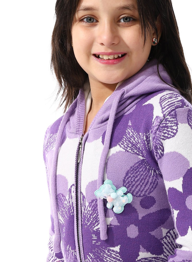 Andora Girls Self Patterned Sweatshirt With A Pin-on Toy _Purple - Image 4