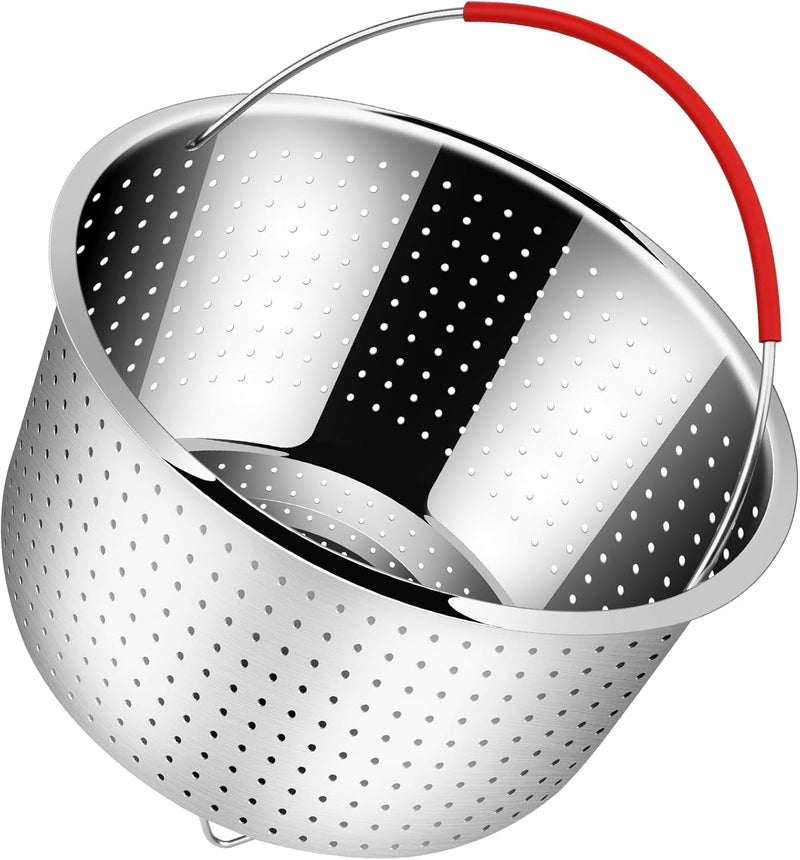 Red Ant Mesh Strainer and Vegetable Steamer Basket for Pot, Instant Pot Accessories 8Qt, Stainless Steel Veggie Steamer for Cooking Broccoli, Eggs, Pasta, Quinoa - With 2 Silicone Gloves, 8 Quart - Image 3