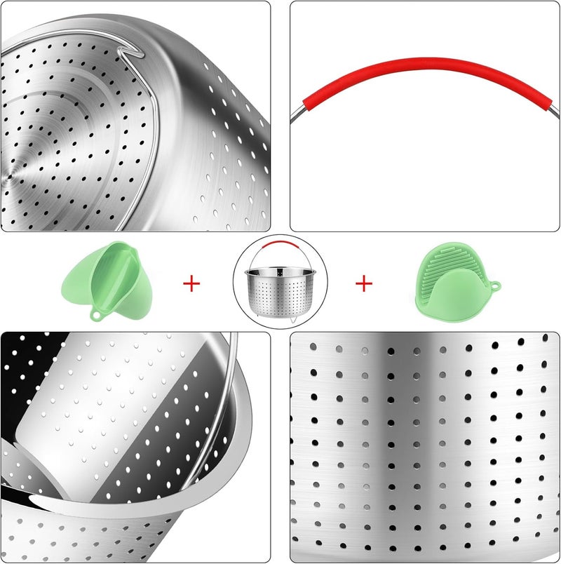Red Ant Mesh Strainer and Vegetable Steamer Basket for Pot, Instant Pot Accessories 8Qt, Stainless Steel Veggie Steamer for Cooking Broccoli, Eggs, Pasta, Quinoa - With 2 Silicone Gloves, 8 Quart - Image 5