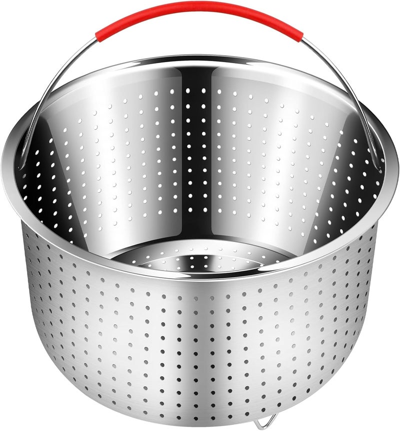 Red Ant Mesh Strainer and Vegetable Steamer Basket for Pot, Instant Pot Accessories 8Qt, Stainless Steel Veggie Steamer for Cooking Broccoli, Eggs, Pasta, Quinoa - With 2 Silicone Gloves, 8 Quart - Image 2