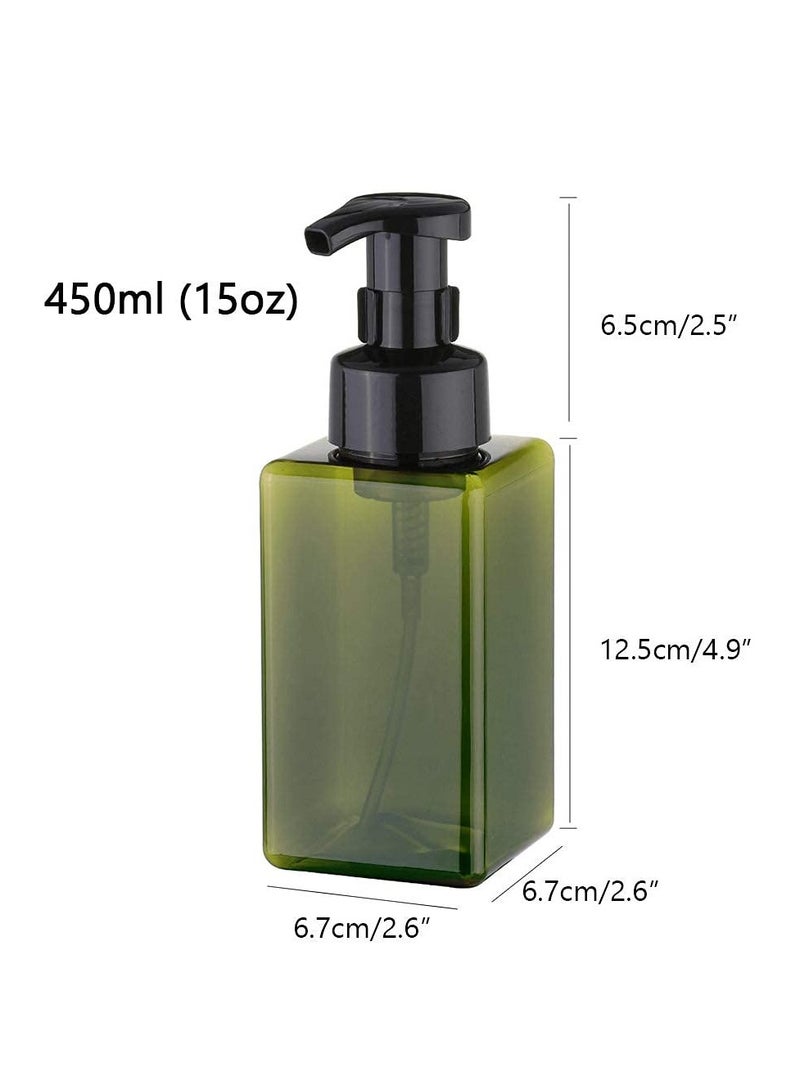 Foaming Soap Dispenser, 450ml (15oz) Refillable Pump Bottle Plastic for Liquid Soap, Shampoo, Body Wash (2 Pcs) (Green 450ML)