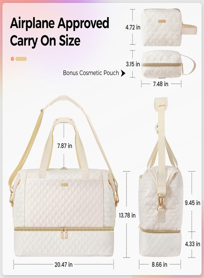 Gloppie Weekender Bags for Women with Shoe Compartment, 39L Large Travel Duffel Bag, Carry On Overnight Gym Bags with Wet Pocket, Hospital Bag for Women Labor Delivery, 2 Pcs Set, Beige - Image 3