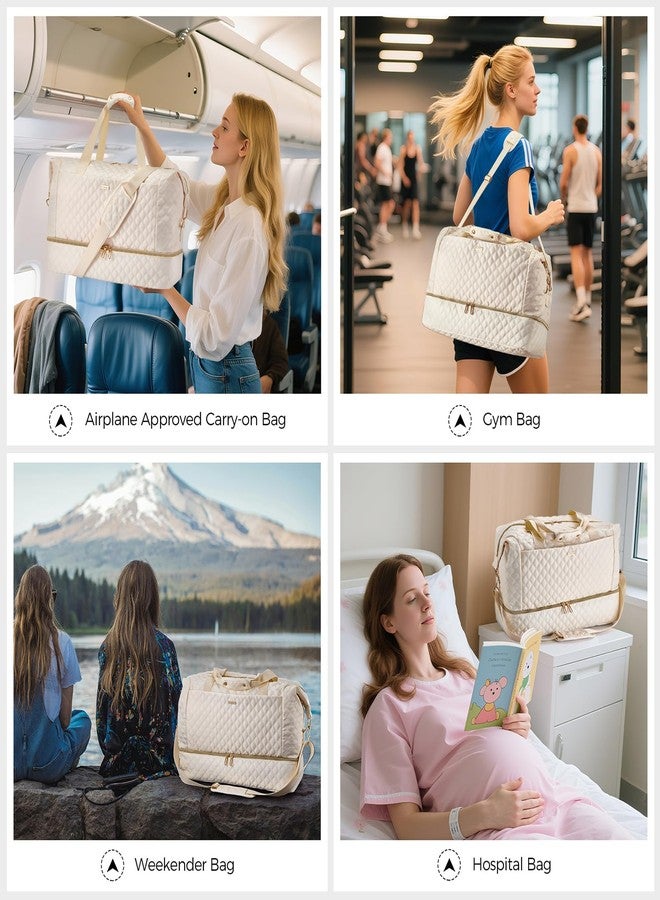 Gloppie Weekender Bags for Women with Shoe Compartment, 39L Large Travel Duffel Bag, Carry On Overnight Gym Bags with Wet Pocket, Hospital Bag for Women Labor Delivery, 2 Pcs Set, Beige - Image 2