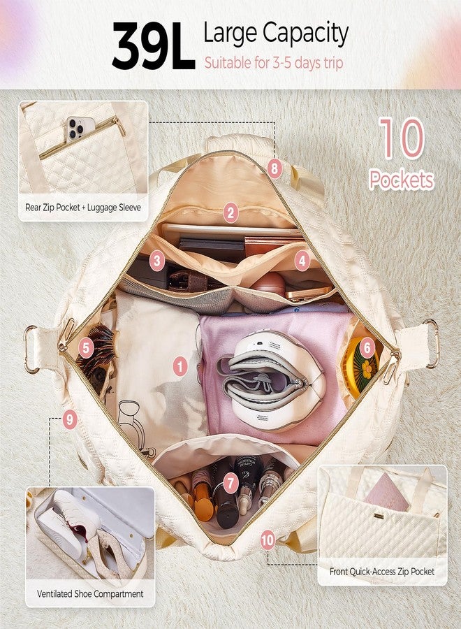 Gloppie Weekender Bags for Women with Shoe Compartment, 39L Large Travel Duffel Bag, Carry On Overnight Gym Bags with Wet Pocket, Hospital Bag for Women Labor Delivery, 2 Pcs Set, Beige - Image 4