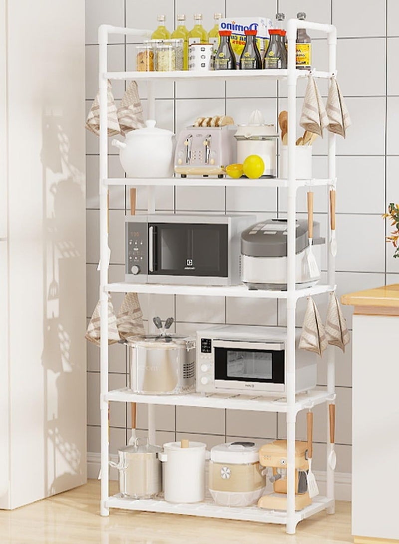 Kitchen Shelving Unit, Storage Shelves Organizer with Side Hooks, Storage Rack, Storage Organizer Shelves, Multifunctional Storage Rack Stand for Kitchen, Closet, Bathroom, Laundry (White) - Image 1