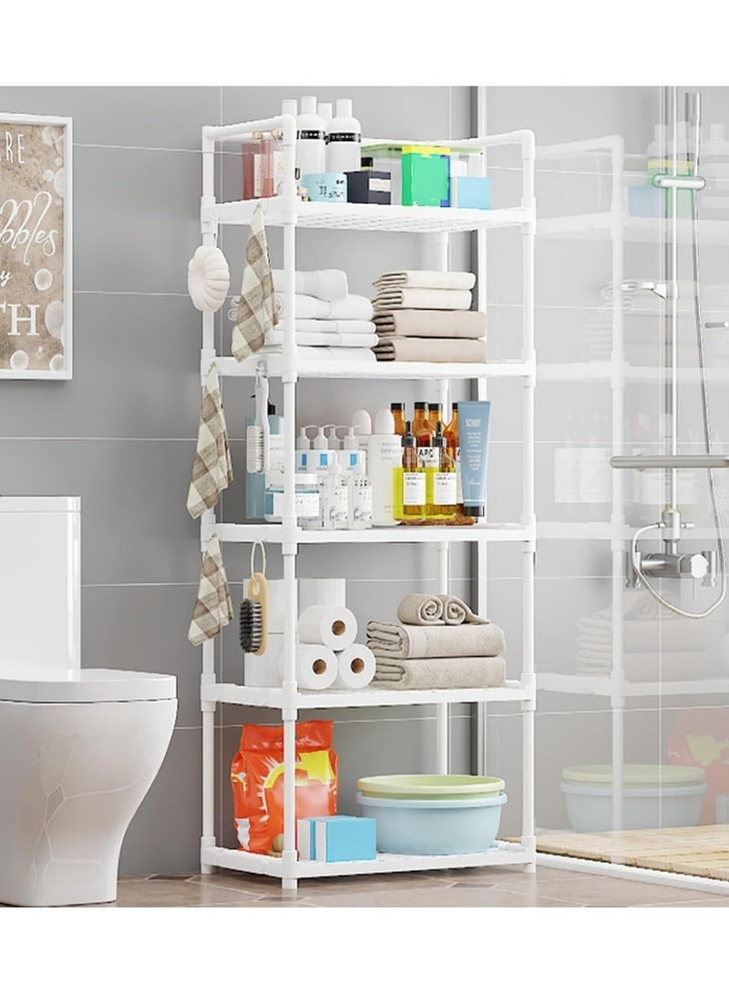 Kitchen Shelving Unit, Storage Shelves Organizer with Side Hooks, Storage Rack, Storage Organizer Shelves, Multifunctional Storage Rack Stand for Kitchen, Closet, Bathroom, Laundry (White) - Image 4