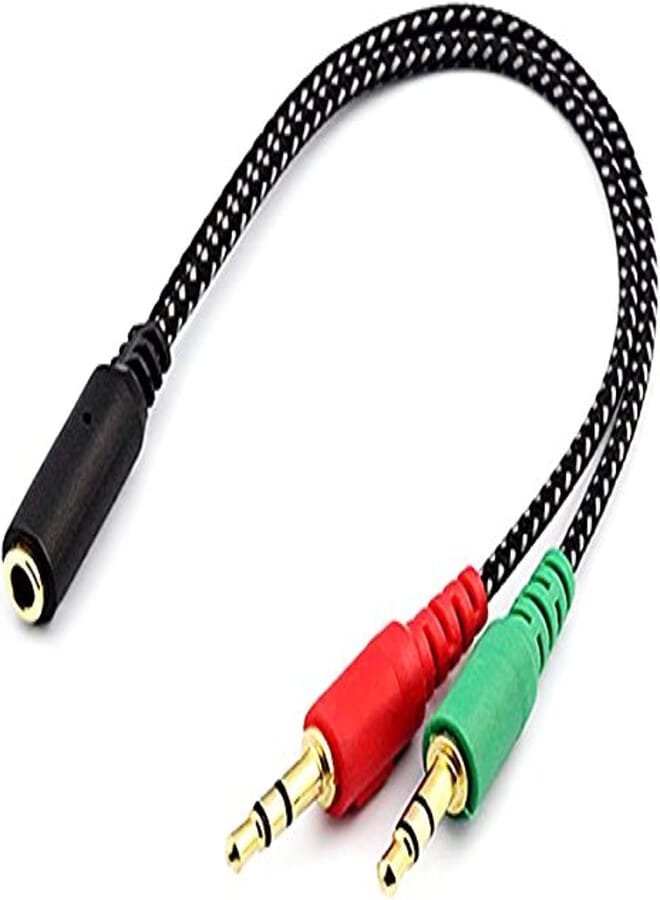 Female to 2 Male Headphone Mic Audio Y Cable Splitter Adapter (Black, 2323813,3.5mm)