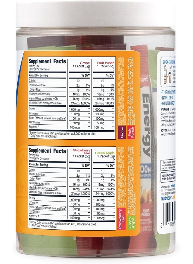 Nutricost Energy Complex Stickpacks (20 Servings) Flavor Variety Pack - Gluten-Free + Non-GMO - Image 4