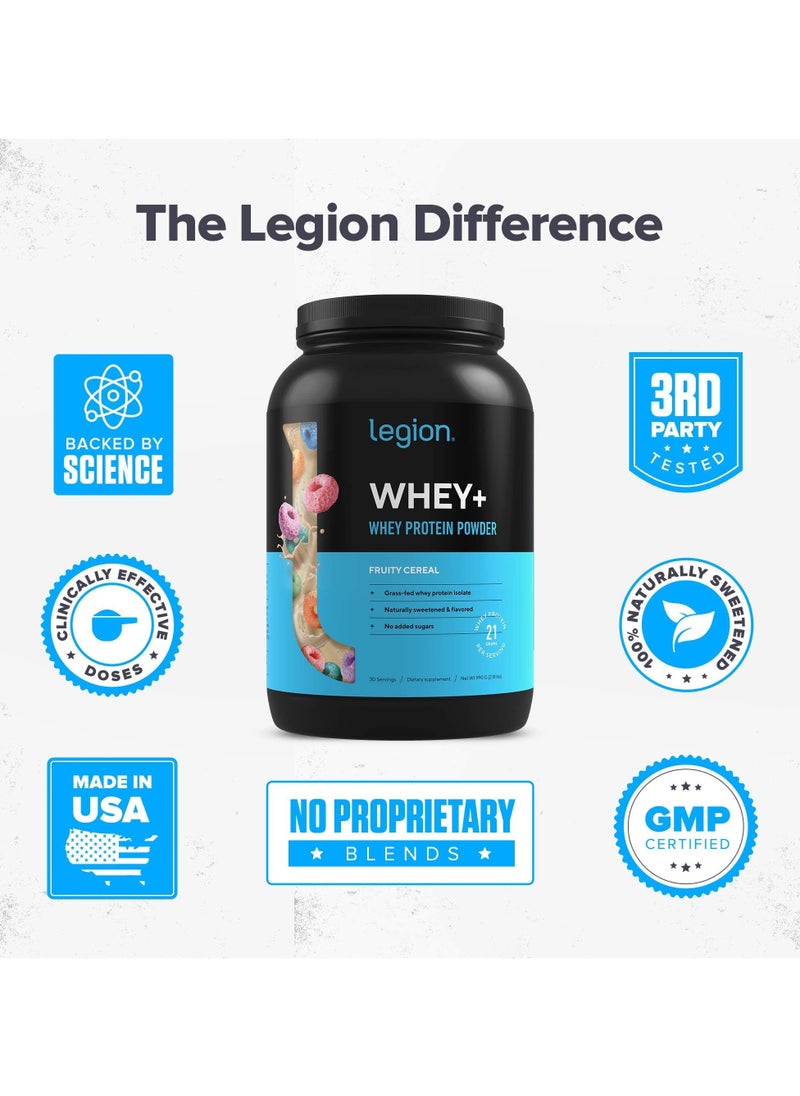 Legion Athletics - Whey+ Whey Protein Powder, Fruity Cereal Flavor, Naturally Sweetened and Flavored, Grass-fed whey isolate, No Added Sugars, 21 grams Per Serving, 990g ( 2.18 Lbs ), 30 Servings - Dietary Supplement - Image 1