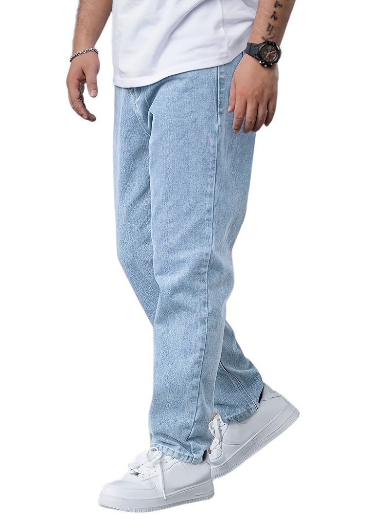 Men'S Spring And Summer Casual Stretch Denim Jeans, Medium Elasticity Blue Denim Fabric, Easy And Stylish Style, Suitable for Daily Wear in Various Occasions - Image 1