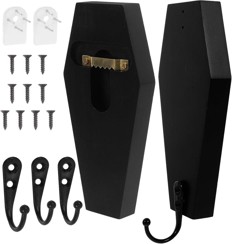 Garneck Wooden Wall Hooks 2pcs Small Coat Hanger Hooks Black Wood Decorative for Entryway Bathroom Kitchen Organization - Image 1