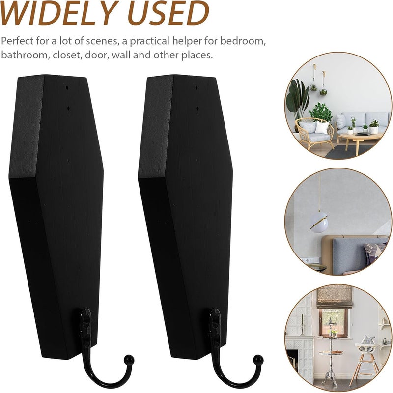 Garneck Wooden Wall Hooks 2pcs Small Coat Hanger Hooks Black Wood Decorative for Entryway Bathroom Kitchen Organization - Image 3