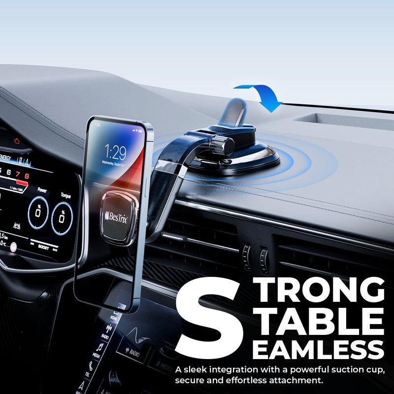 BESTRIX Phone Holder for Car, Magnetic Car Phone Mount | Dashboard Car Phone Holder Compatible with iPhone 15, 14,13,12,11Pro,Xr,XS Pro MAX Galaxy S24 23 22 21 20 Ultra Note S8 S9 S10 & All Smartphone - Image 3