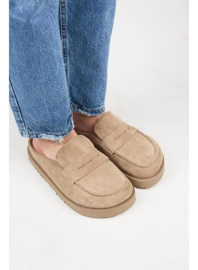 Manijero  (Ziva) Women's Genuine Leather Loafer Platform Beige Slipper. for Women | Best Price UAE