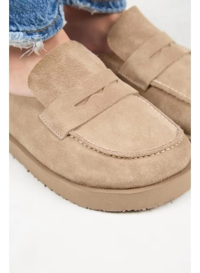 Manijero  (Ziva) Women's Genuine Leather Loafer Platform Beige Slipper. for Women | Best Price UAE