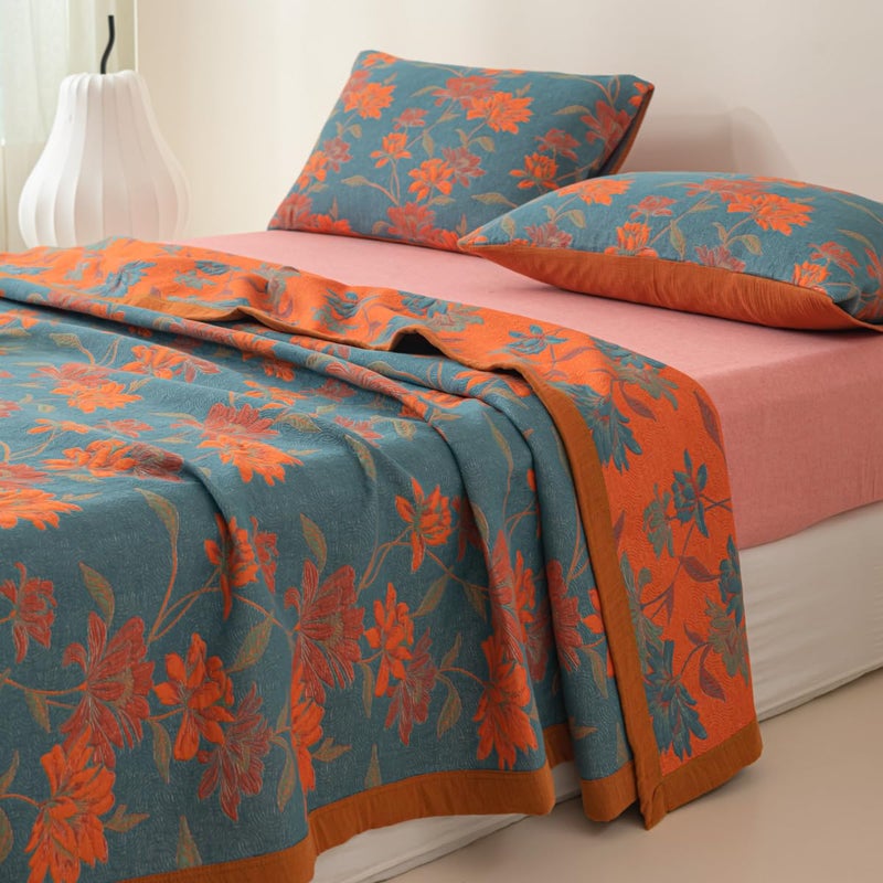 Purefair 100% Cotton Muslin Blanket Jacquard Floral Flowers Bloosom Print Quilt, Soft Bed Cover 3 Layers Reversible Bedspread Coverlet Breathable Lightweight Bedding Twin(59"x94"), No Pillow Sham - Image 4