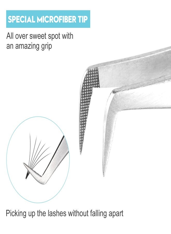 Ms.Queen Eyelash Extension Tweezers Set - Fiber Tip Isolation & 90 Degree Mega Volume Tweezers, Blue - Image 2