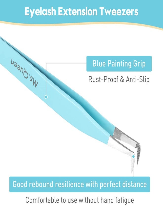 Ms.Queen Eyelash Extension Tweezers Set - Fiber Tip Isolation & 90 Degree Mega Volume Tweezers, Blue - Image 4