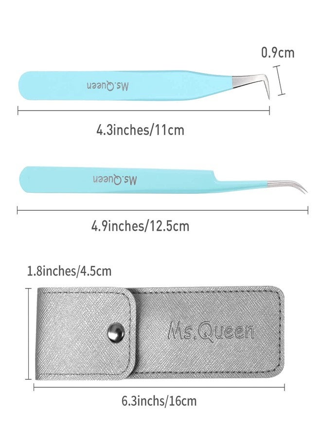 Ms.Queen Eyelash Extension Tweezers Set - Fiber Tip Isolation & 90 Degree Mega Volume Tweezers, Blue - Image 5