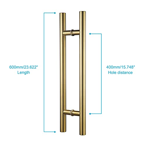 TOGU TG-6012 24 inches Solid Standoffs Heavy-Duty Commercial Grade-304 Stainless Steel Push Pull Door Handle/Barn Door Pull Handle/Glass Pulls, Satin Gold Finish - Image 2
