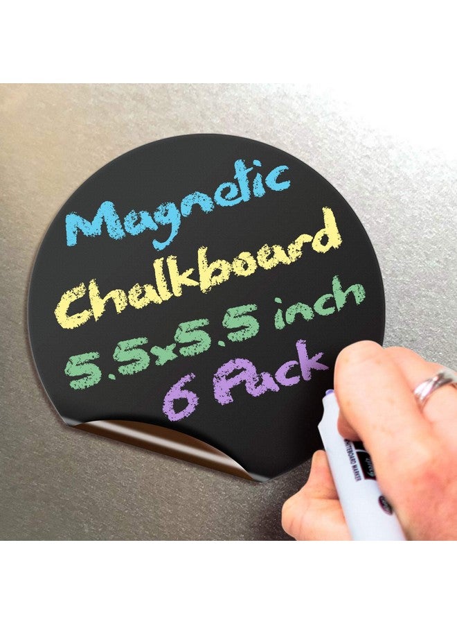 iSYFIX iSYFIX Magnetic Chalkboard Notes - 5.5 x 5.5 inch, 6 Pack, Round - Decorative Magnet Blackboard for Fridge, Kitchen Organizer, Decor, Office, Grocery Lists, Metallic Boxes, Storage and More  - Image 1