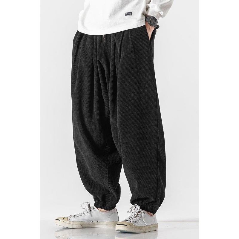 Chinese Style Corduroy Casual Pants Men Black  - Image 2