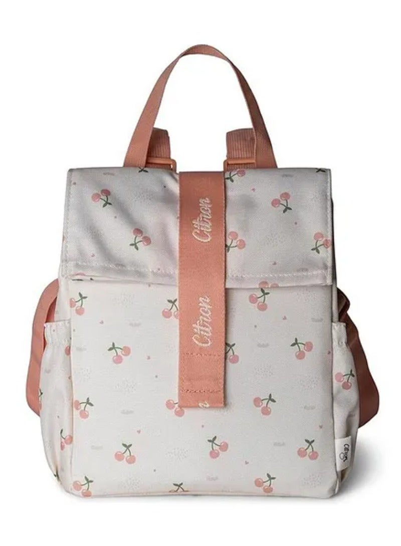 Citron Cherry Insulated Rollup Lunchbag, Eco-Friendly PET, Toddler Backpack, Lightweight, 5 Years+, 22x13x28cm - Grey