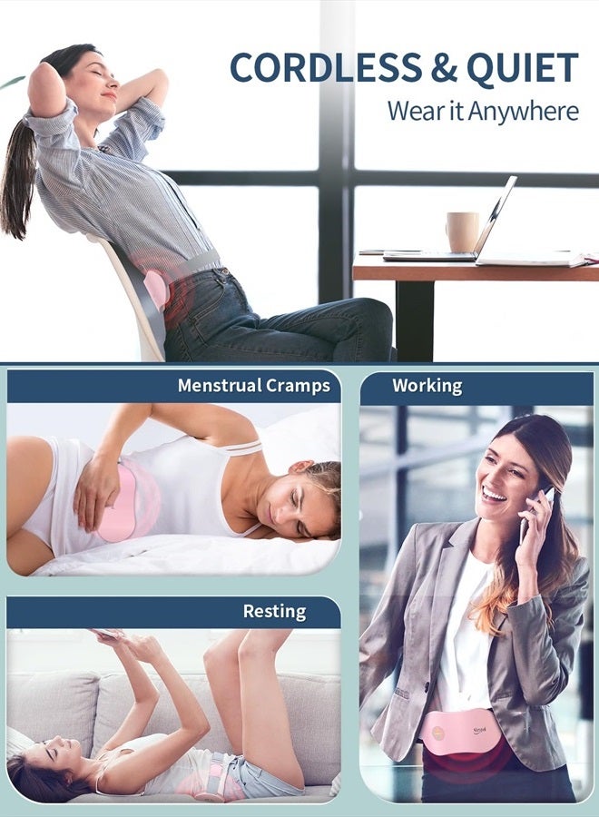 Slimpal وسادة تدفئة للحيض لتقلصات الدورة الشهرية، معتمدة من إدارة الغذاء والدواء الأمريكية، وسادة تدفئة محمولة لاسلكية لتخفيف آلام الدورة الشهرية، حزام تدفئة كهربائي، يعمل حتى 8 ساعات متواصلة، هدايا للنساء والفتيات، وردي - Image 5