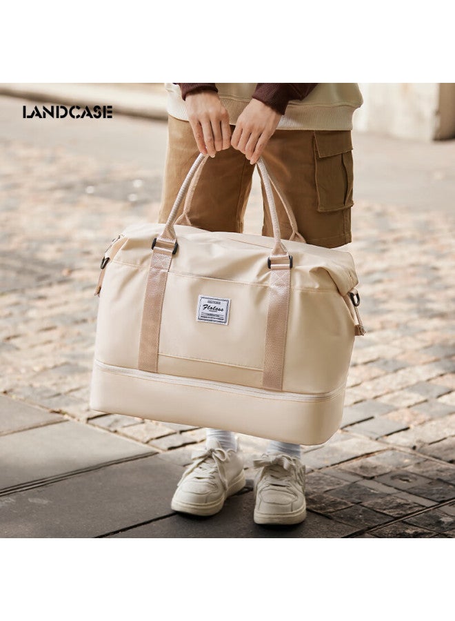 Landcase Large Capacity Travel Bag For Women, Sports Gym Bag With Wet And Dry Separation, Maternity Bag, Luggage Bag For Men 4058 White