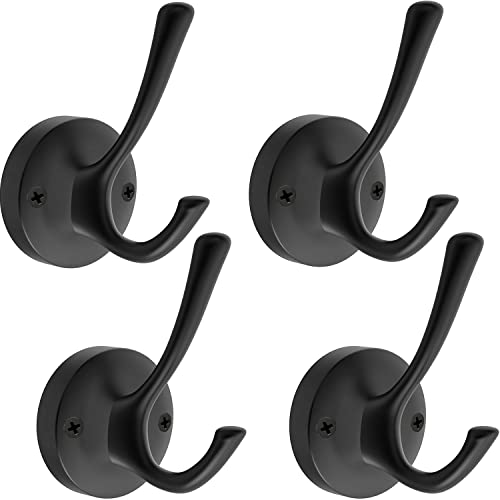TOFIIGREM Matte Black Wall Hooks, 4 Pack Heavy Duty Coat Towel Hook Metal Double Backpack Hook Wall Mounted, Bath Towel Hooks for Entryway Cubicle Bathroom Closet Garage - Image 1