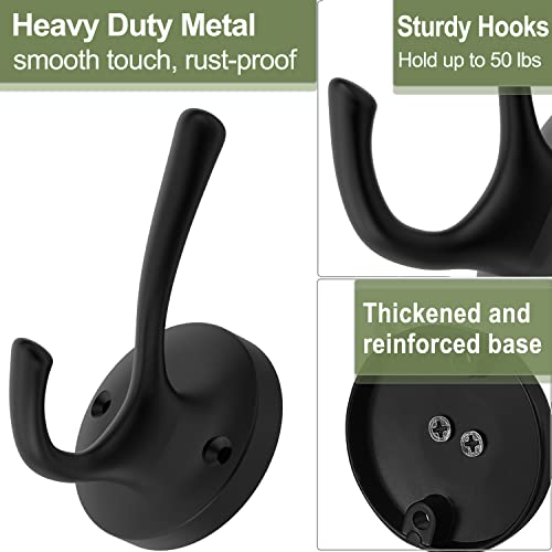 TOFIIGREM Matte Black Wall Hooks, 4 Pack Heavy Duty Coat Towel Hook Metal Double Backpack Hook Wall Mounted, Bath Towel Hooks for Entryway Cubicle Bathroom Closet Garage - Image 5