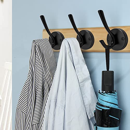 TOFIIGREM Matte Black Wall Hooks, 4 Pack Heavy Duty Coat Towel Hook Metal Double Backpack Hook Wall Mounted, Bath Towel Hooks for Entryway Cubicle Bathroom Closet Garage - Image 4