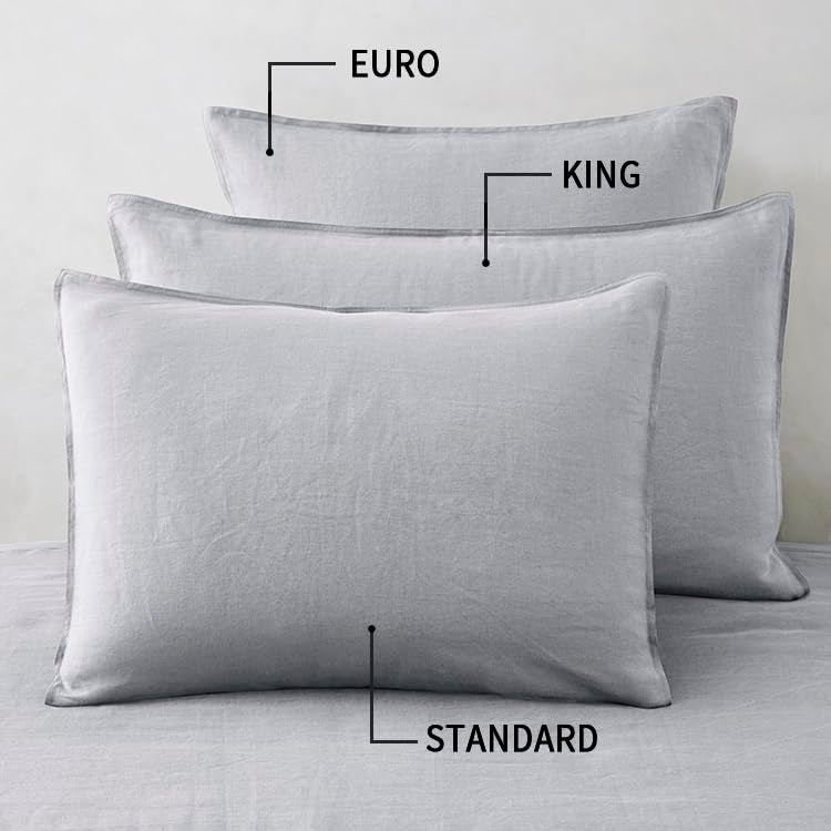 ATLINIA Linen Pillow Cases Euro Sham - 26 x 26 Inch Bed Pillow Protector Cover Set of 2 Bedding Cooling Neutral Pillowcase Shams Light Grey - Image 2