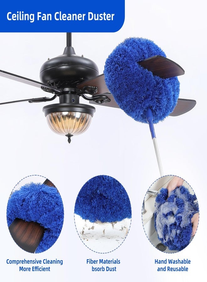POIKSHARK Microfiber Duster for High Ceiling Fan Blades, Cobweb with Extension Pole Adjusts 15-82 Inch, Reusable Cleaning Duster Kit with 3 Duster Heads for Wall Blinds Door Furniture Bookshelves (Blue) - Image 3