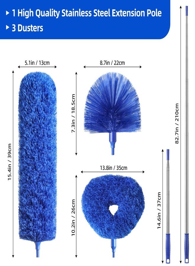 POIKSHARK Microfiber Duster for High Ceiling Fan Blades, Cobweb with Extension Pole Adjusts 15-82 Inch, Reusable Cleaning Duster Kit with 3 Duster Heads for Wall Blinds Door Furniture Bookshelves (Blue) - Image 2