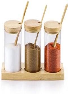 Skelang Skelang Glass Jars Spice Jar with Spoon and Lid, Salt Jar, for Preserving Food in the Kitchen, Tea, Coffee, Sugar, Salt, Set of 3 