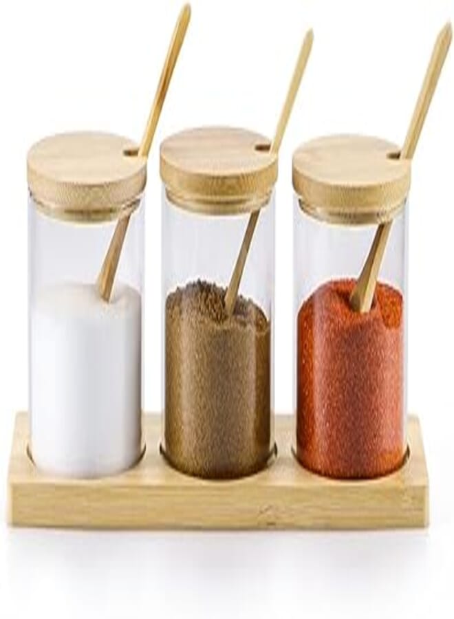 Skelang Skelang Glass Jars Spice Jar with Spoon and Lid, Salt Jar, for Preserving Food in the Kitchen, Tea, Coffee, Sugar, Salt, Set of 3 